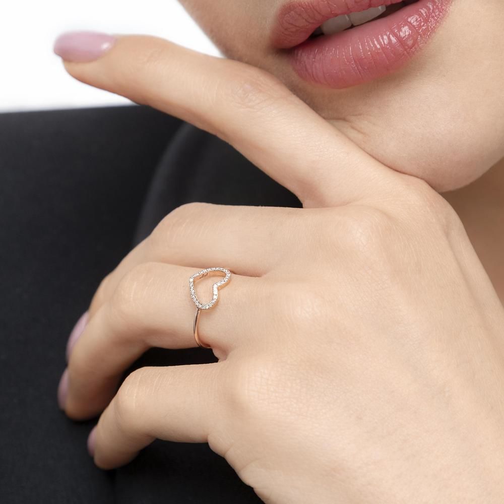 Ring Herz mit Diamanten, 18 Karat Gelbgold 