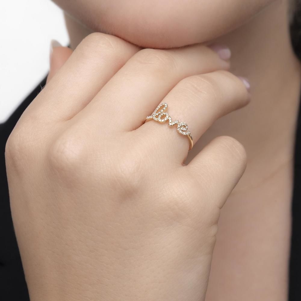 Ring Love mit Diamanten, 18 Karat Gelbgold 