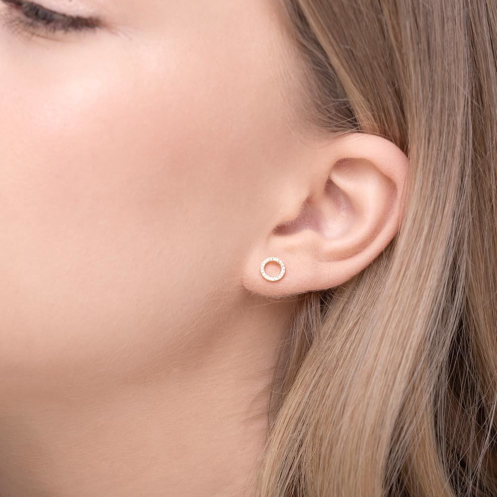 Ohrstecker Circle mit Diamanten, 18 Karat Gelbgold 