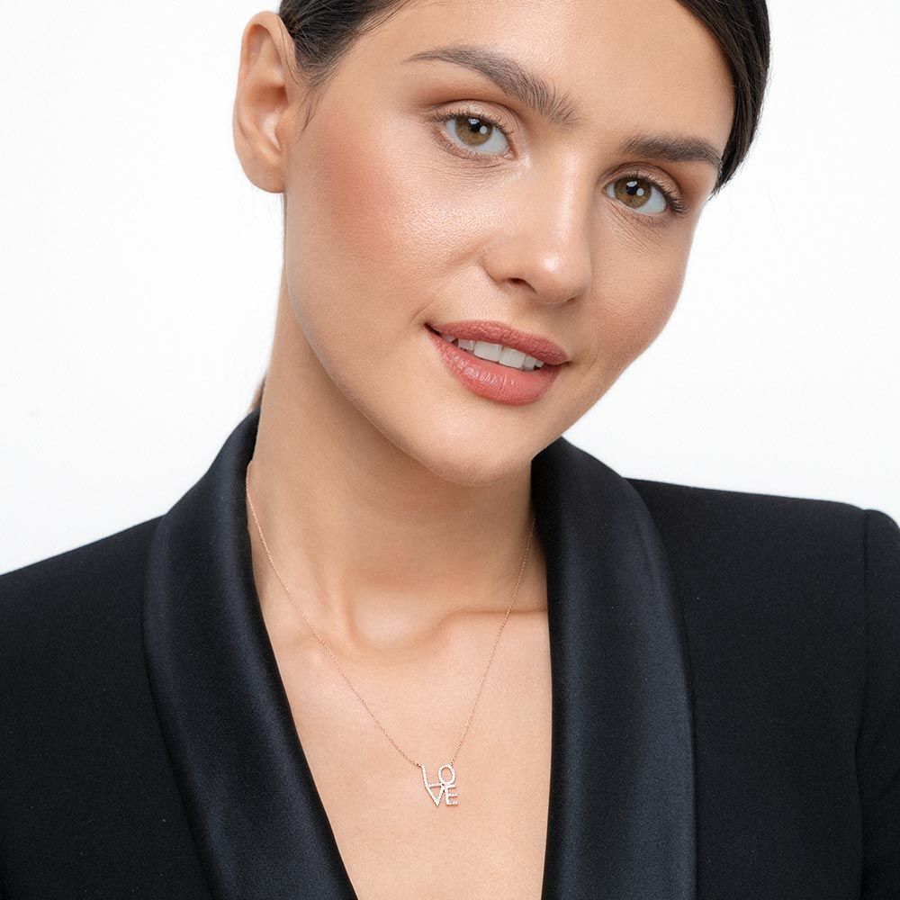Halskette Love mit Diamanten, 18 Karat Rosegold 