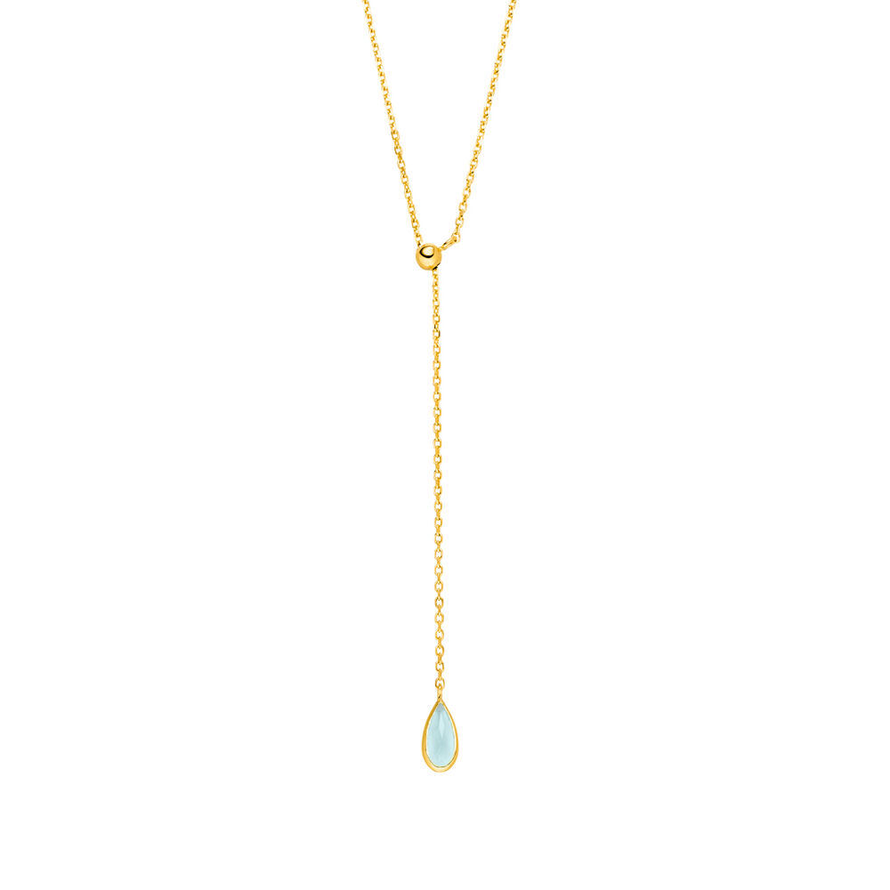 Y-Halskette Gem Drop, Aqua Chalzedon, 18 Karat Gelbgold vergoldet 