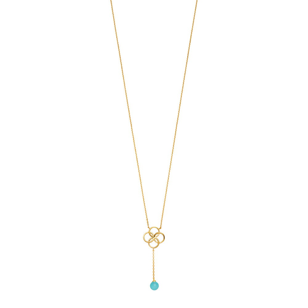 Halskette Clover Charm, Aqua Chalzedon, 18 Karat Gelbgold vergoldet 