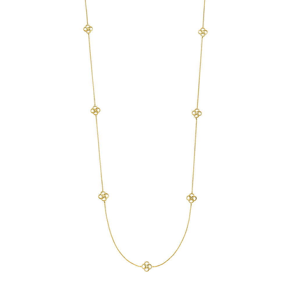 Lange Halskette Clover Charm, 18 Karat Gelbgold vergoldet 