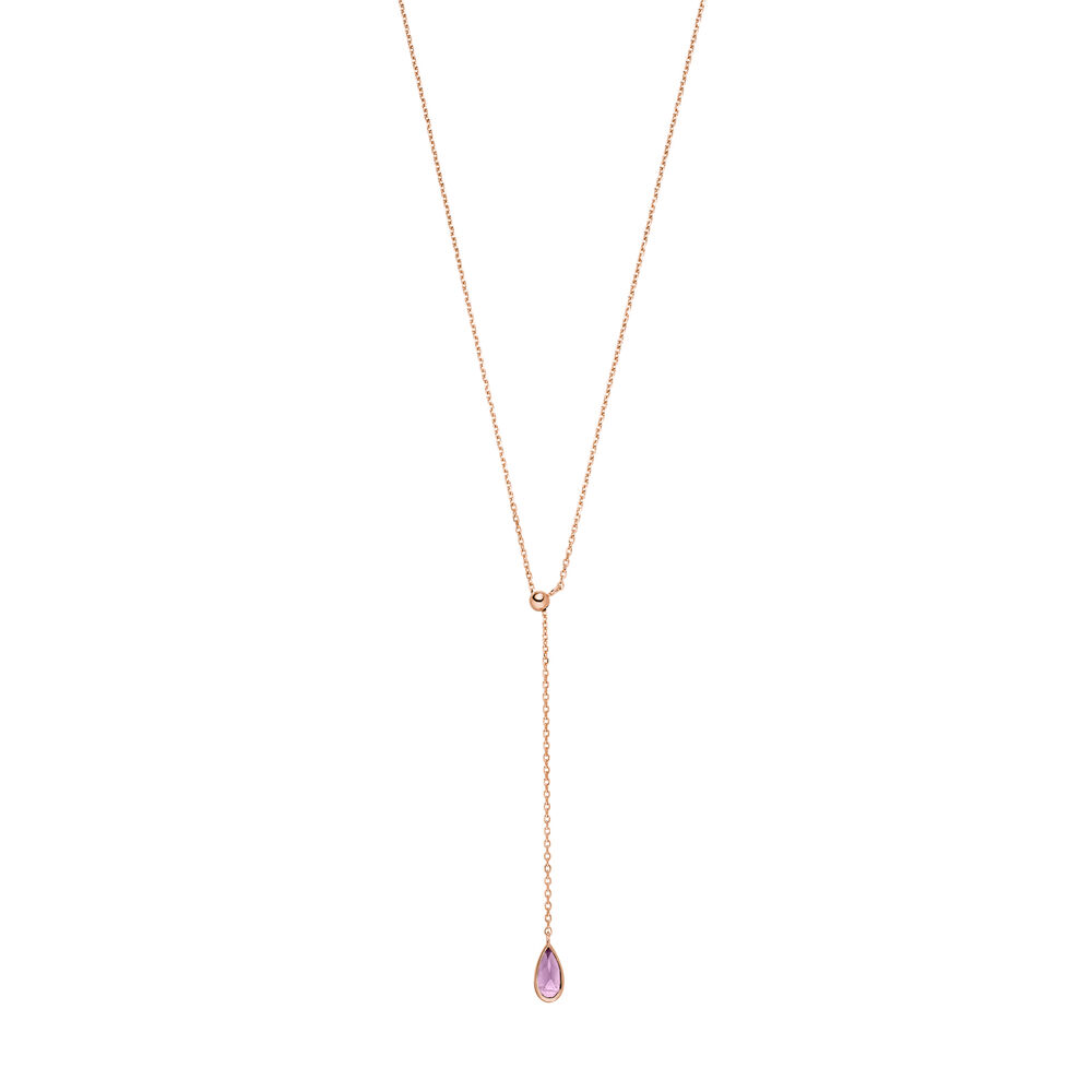 Y-Halskette Gem Drop, Amethyst, 18 Karat Rosegold vergoldet 