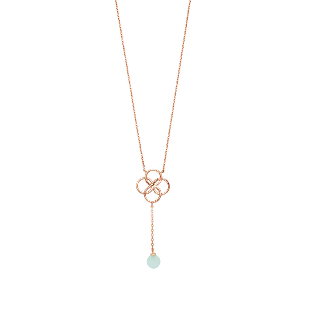 Halskette Clover Charm, Aqua Chalzedon, 18 Karat Rosegold vergoldet 