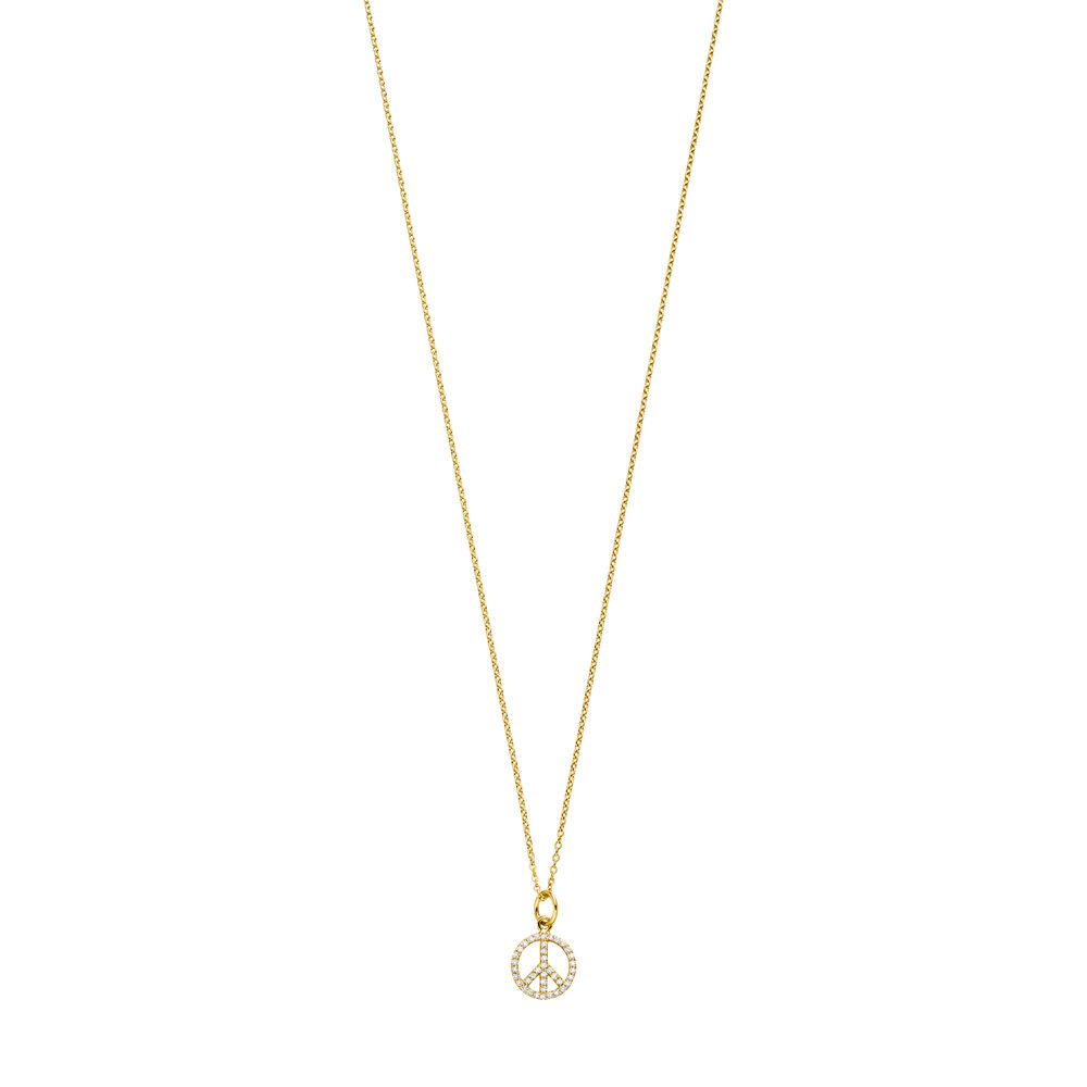 Halskette Peace mit Zirkonia, 18 Karat Gelbgold vergoldet 