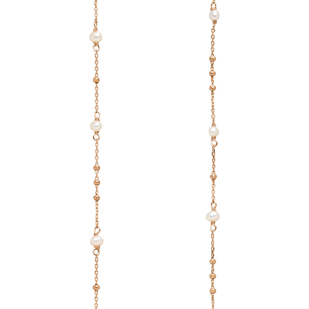 Halskette Flying Gems, Perle, 90cm, 18 Karat Rosegold vergoldet 