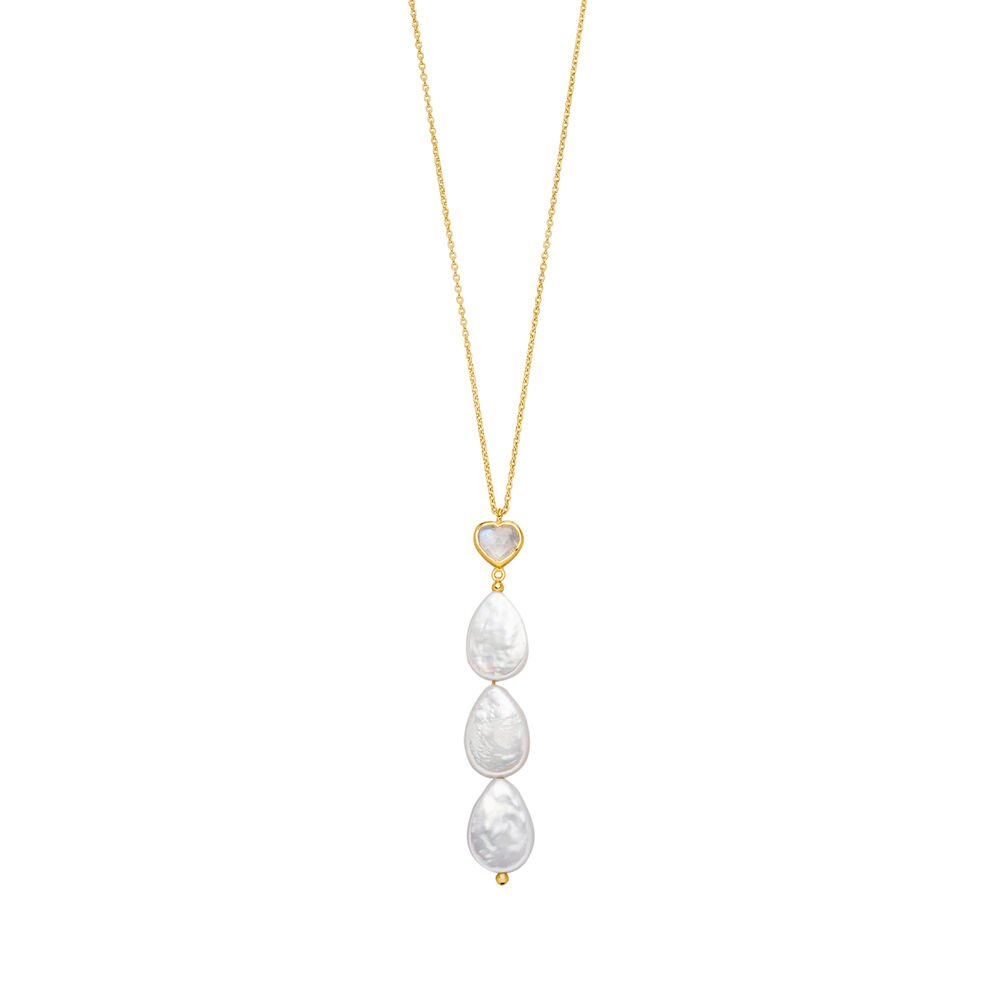 Y-Halskette VALENTINE PEARLS, Mondstein, 18 Karat Gelbgold vergoldet 