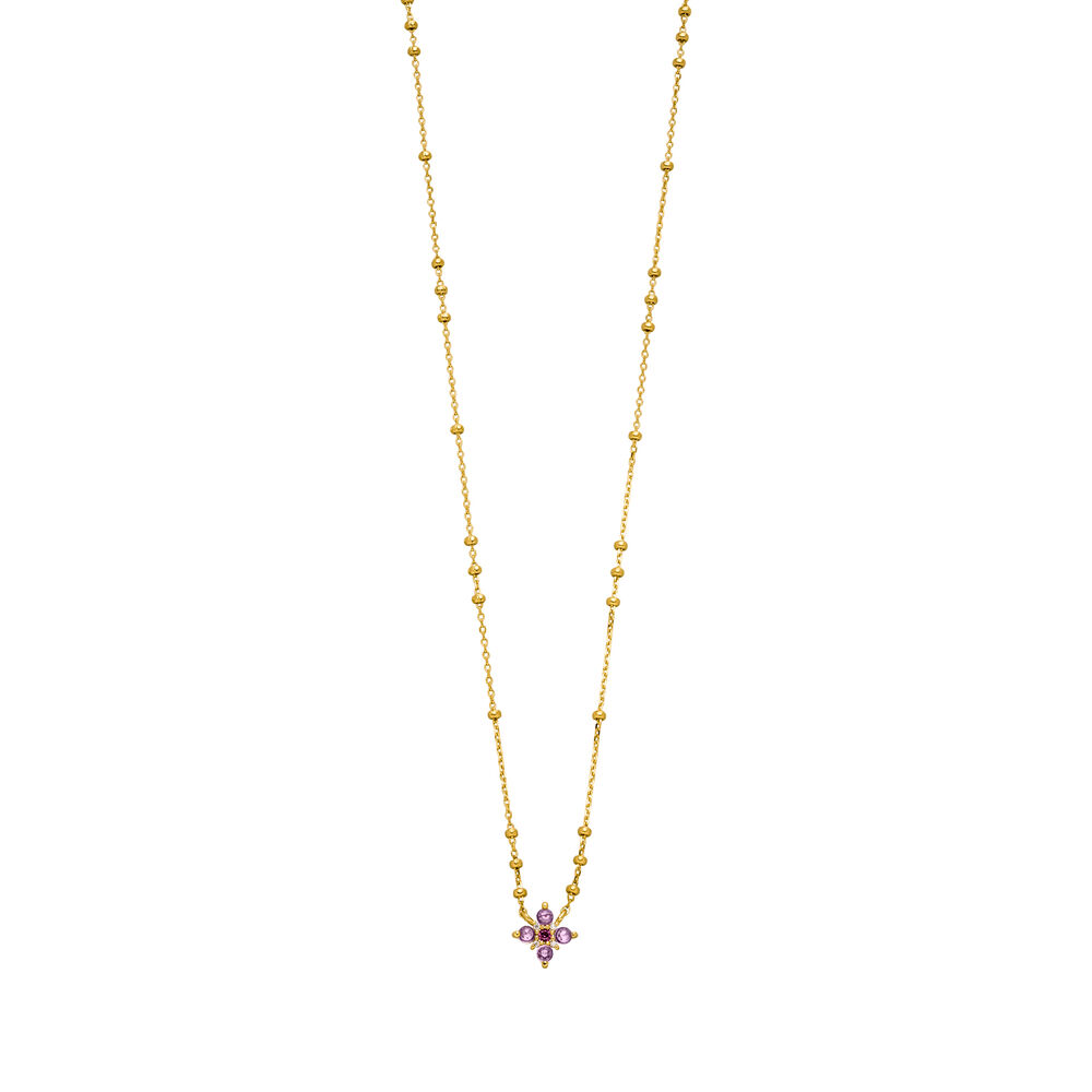 Halskette BLOOM, Amethyst/Rhodolith, 18 Karat Gelbgold vergoldet 