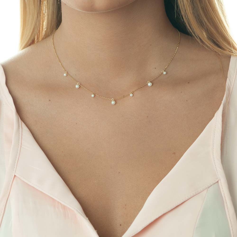 Halskette Rain Drop, 18 Karat Gelbgold vergoldet, Perle 