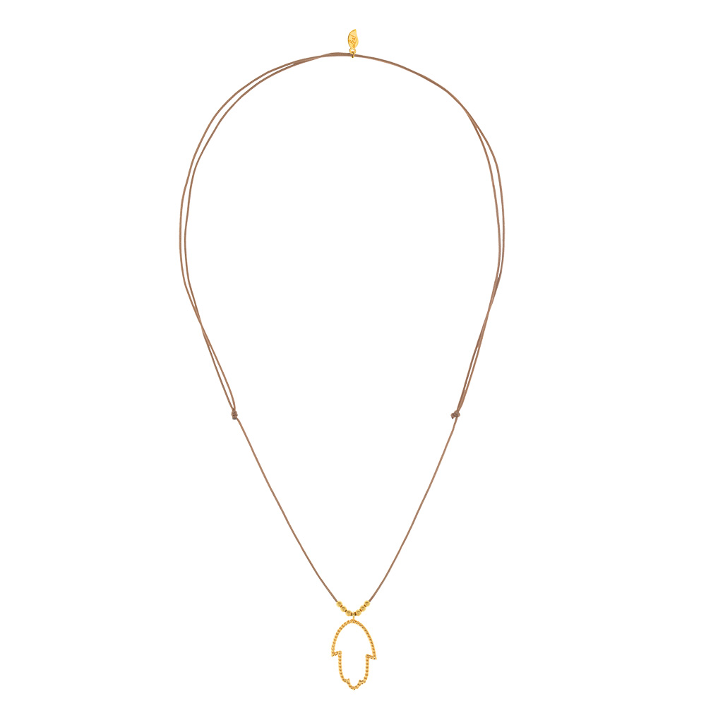 Gl�ckshalskettchen Fatima's Hand, 18 K Gelbgold vergoldet, Beige 