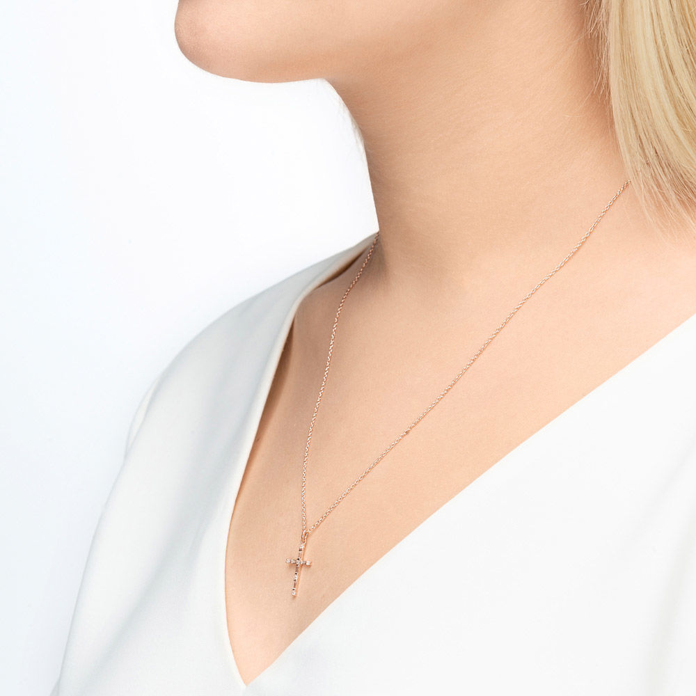 Halskette SPARKLE CROSS, 18 Karat Rosegold vergoldet 