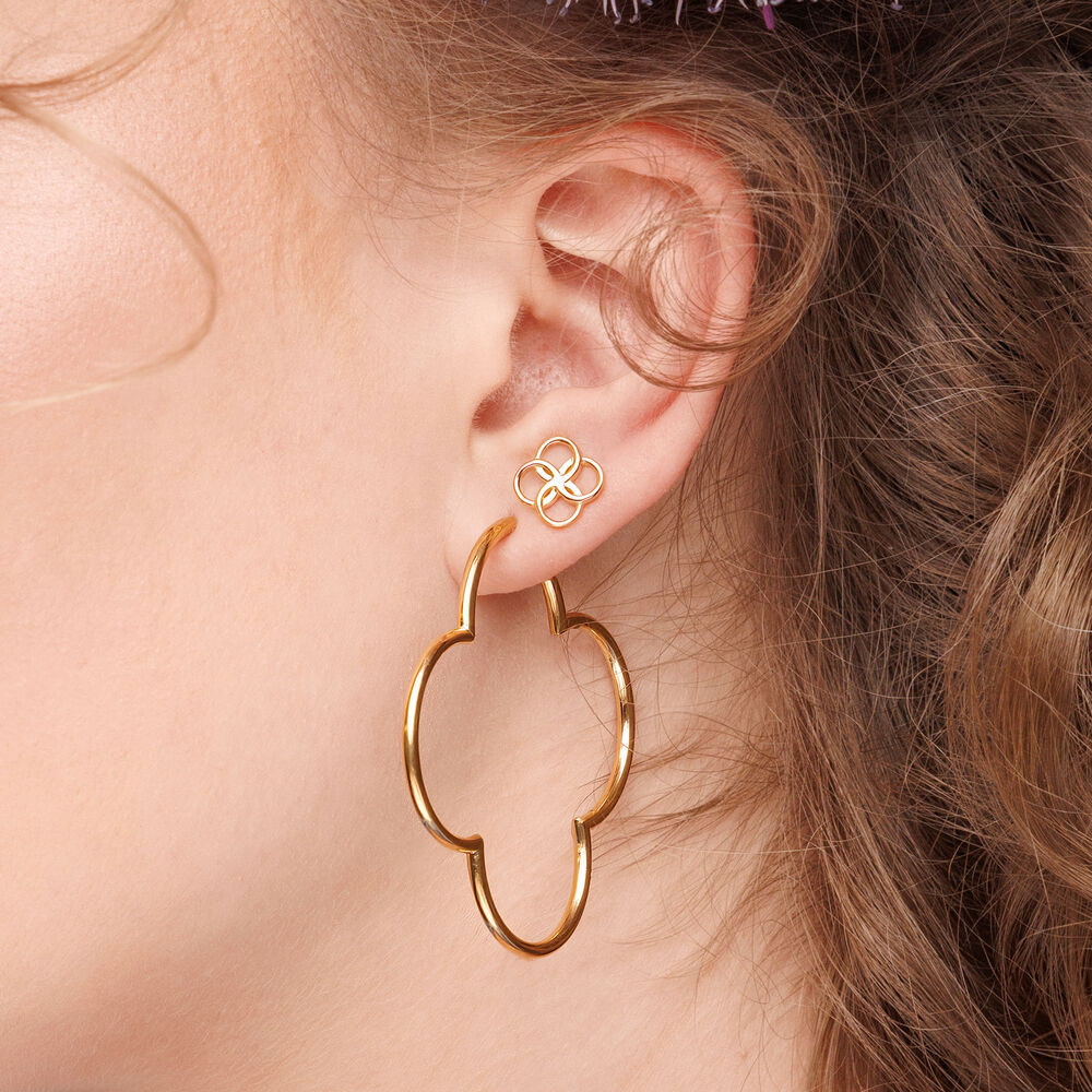 Creolen Kleeblatt, 50mm, 18 K Gelbgold vergoldet 