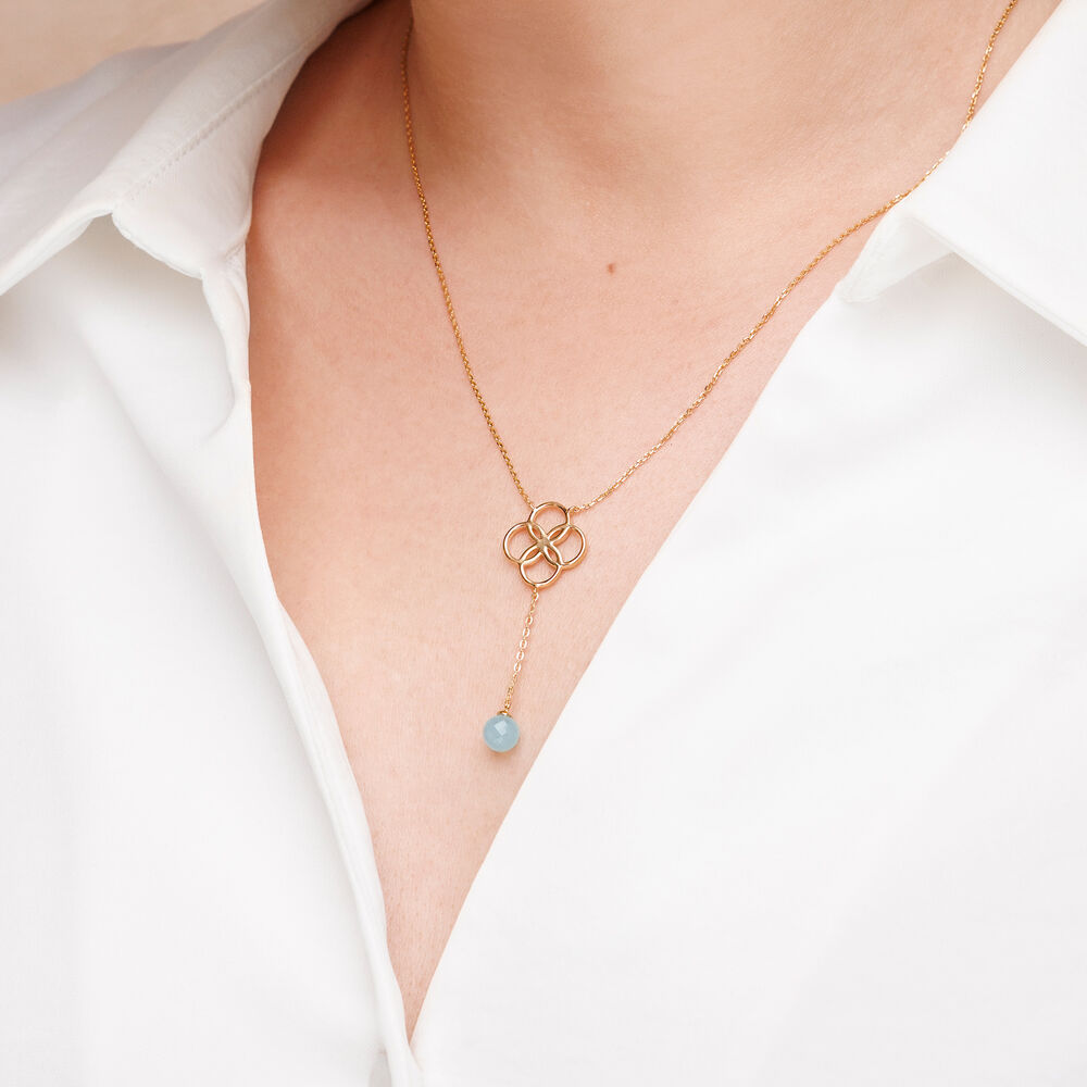 Halskette Clover Charm, Aqua Chalzedon, 925 Sterlingsilber 