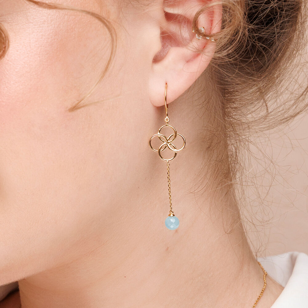 Ohrh�nger Clover Charm, Aqua Chalzedon, 18 K Gelbgold vergoldet 