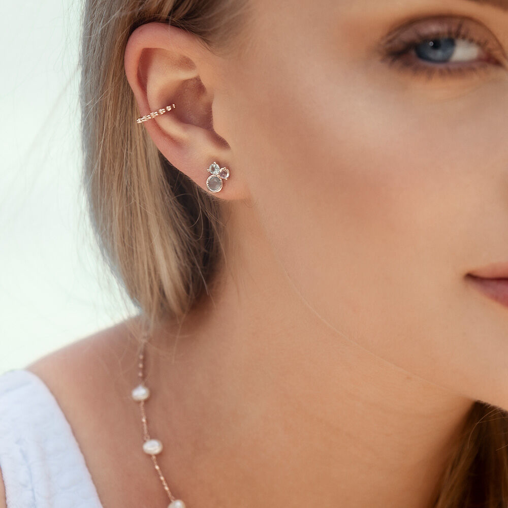 Ohrstecker Three Gems, Aqua Chalzedon, 18 K Gelbgold vergoldet 