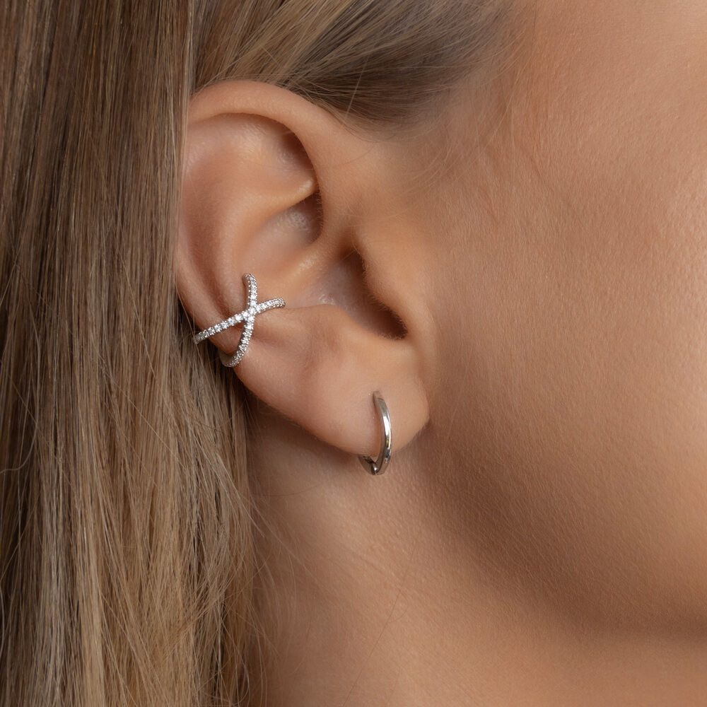 Earcuff Cross CZ, 925 Sterlingsilber, rhodiniert 