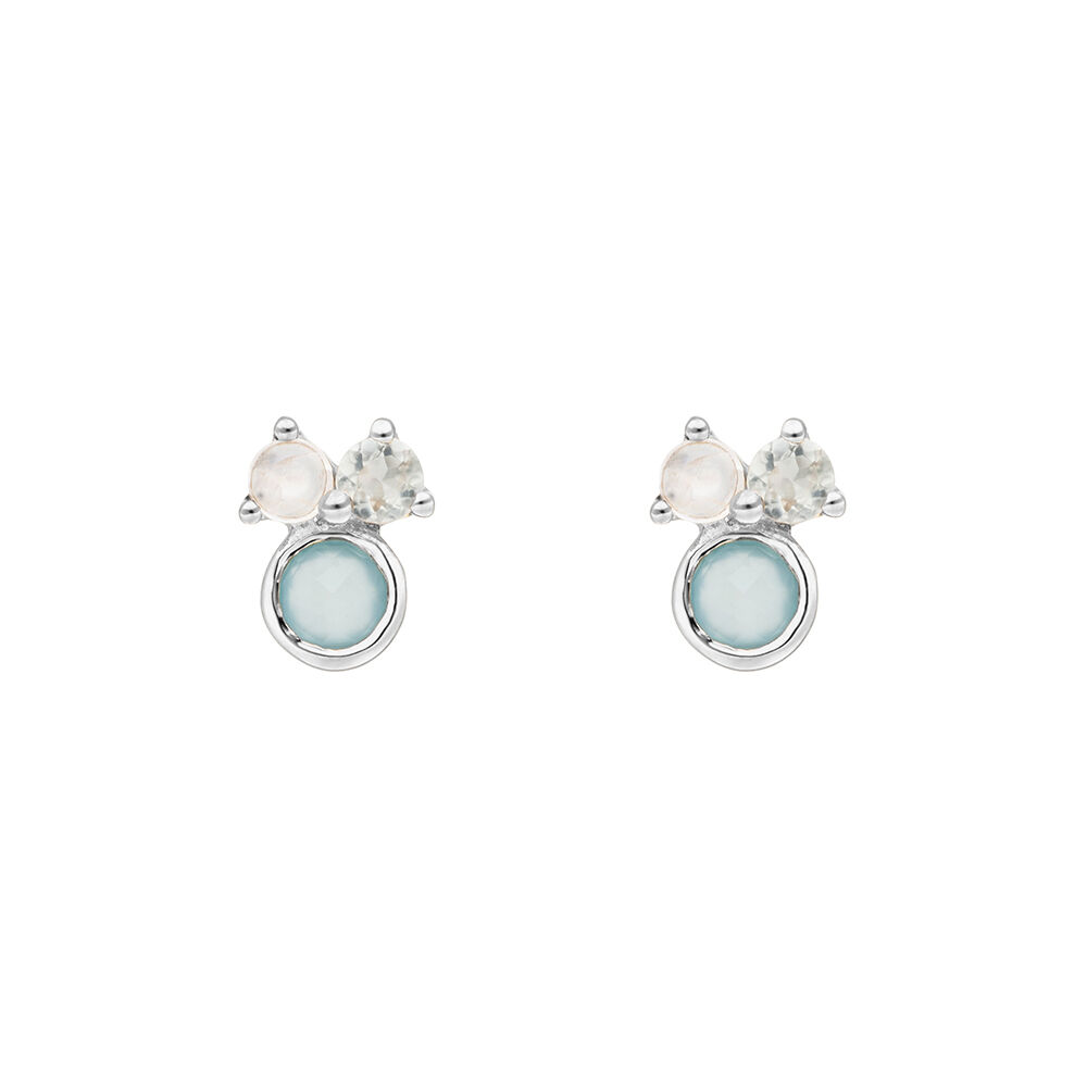 Ohrstecker Three Gems, Aqua Chalzedon, 925 Sterlingsilber 