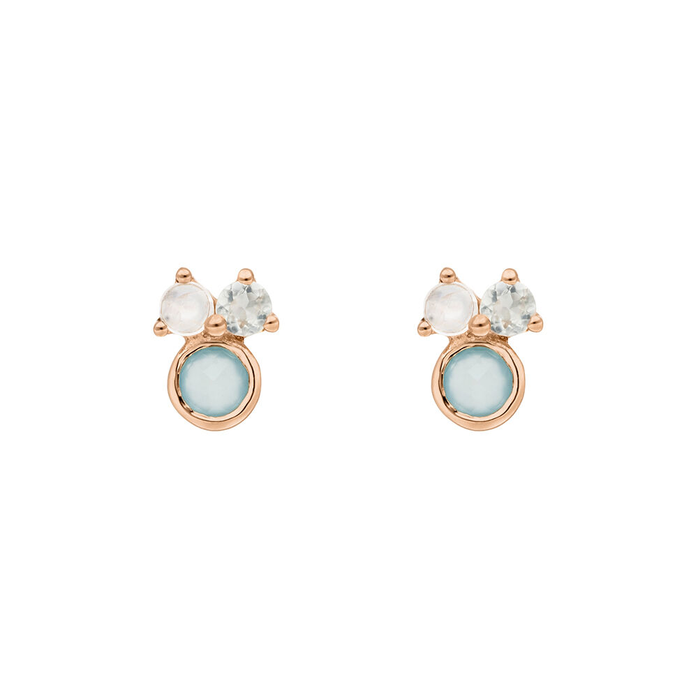 Ohrstecker Three Gems, Aqua Chalzedon, 18 K Rosegold vergoldet 