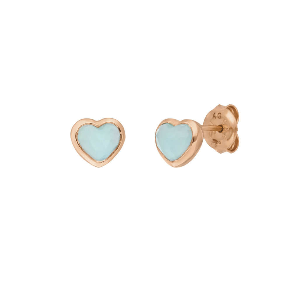 Ohrstecker VALENTINE, Aqua Chalzedon, 18 K Rosegold vergoldet 
