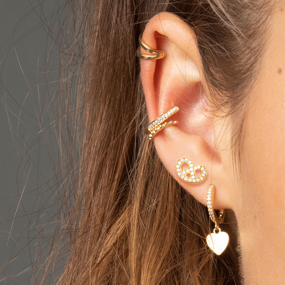 Ohrstecker Brezn mit Zirkonia, 18 K Gelbgold vergoldet 