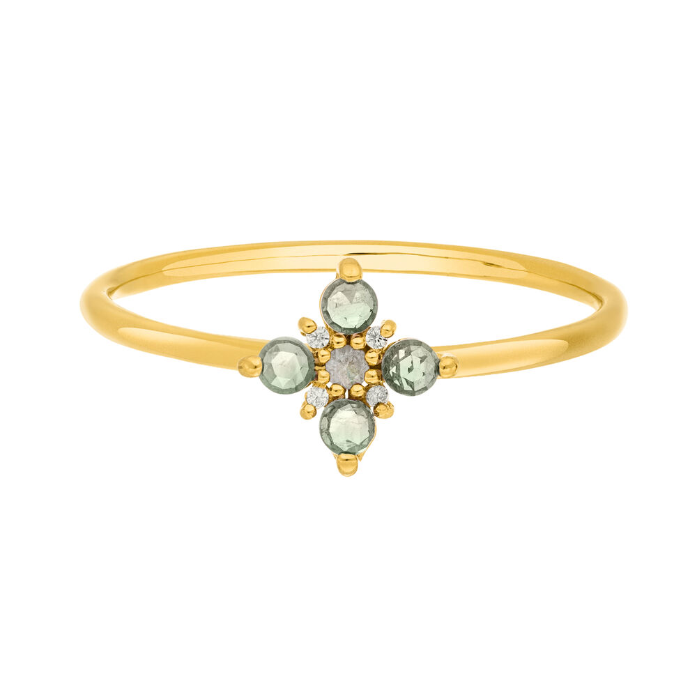 Ring BLOOM, Labradorit/Aventurin, 18 Karat Gelbgold vergoldet 