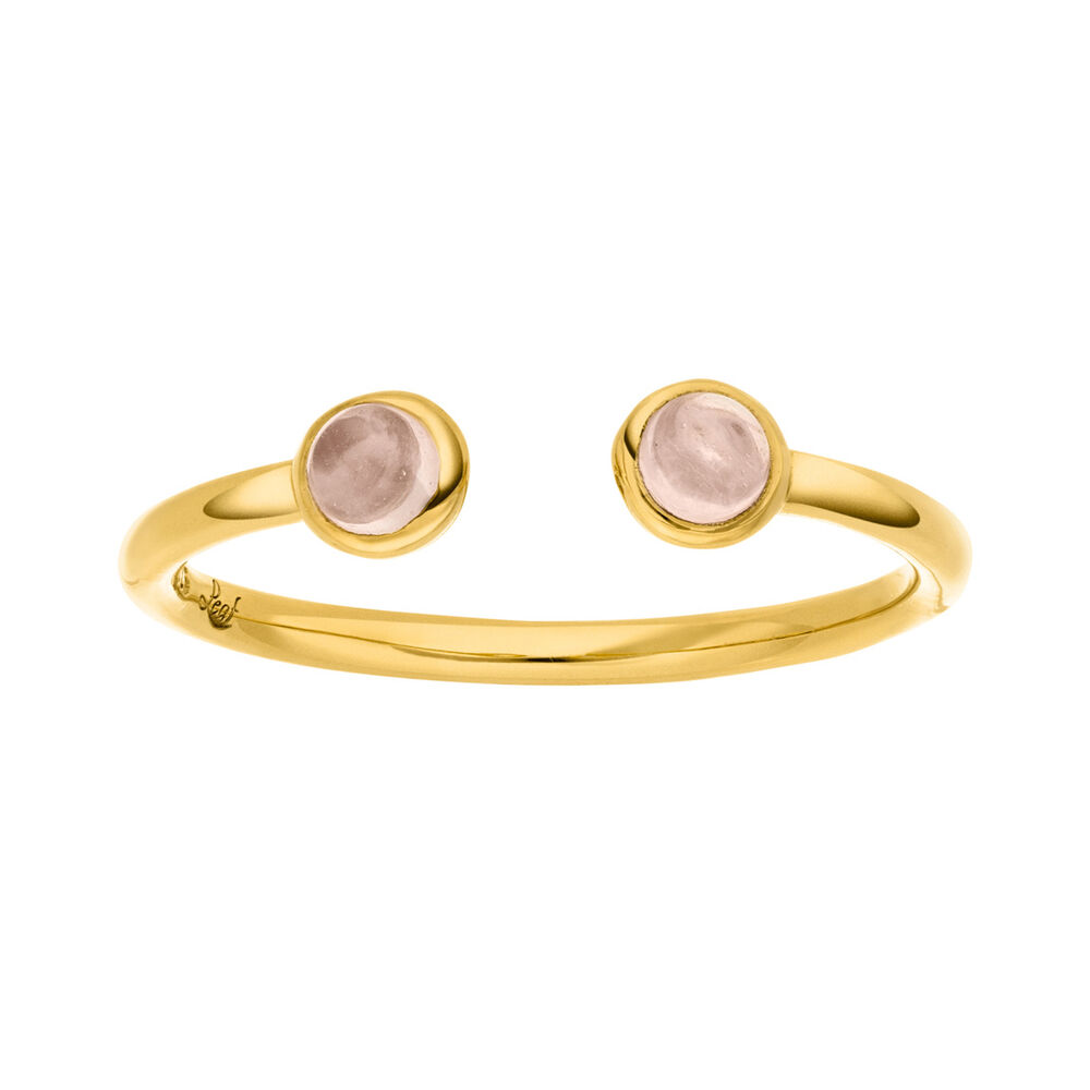 Silber Open Ring, Rosenquarz, Gelbgold 
