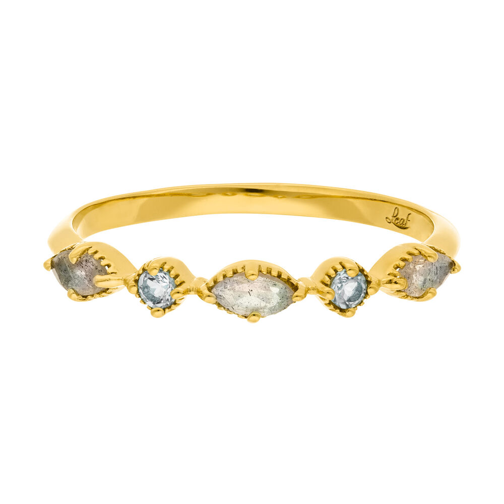 Silber Ring, Oval Gems, Labradorit, Gelbgold 