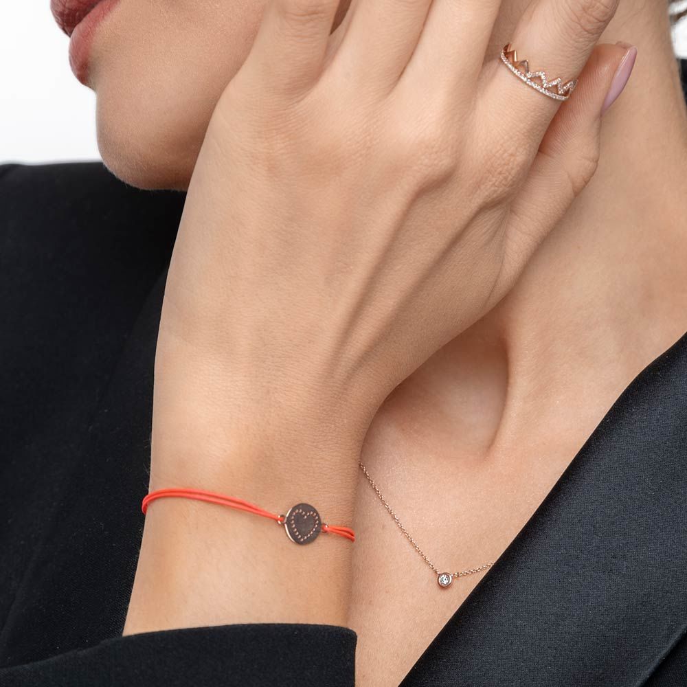 Freundschaftsarmband Disc HEART, 14 Karat Rosegold 