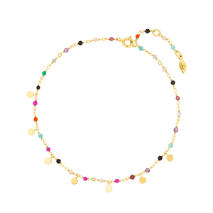 Fu�kette Rainbow, 18 K Gelbgold vergoldet, Multi Gems