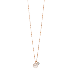 Lange Halskette Two Drop, 18 Karat Rosegold vergoldet, Perle/Bergkristall