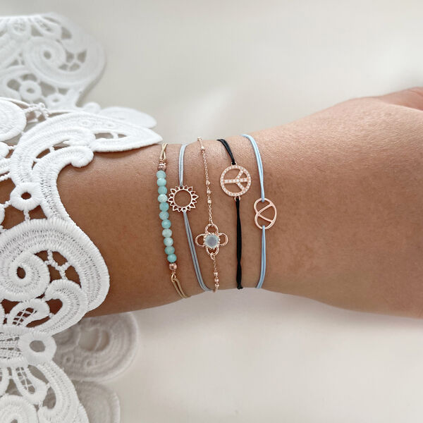 Gl�cksarmband PEACE mit Zirkonia, 18 K Rosegold vegoldet, Schwarz 