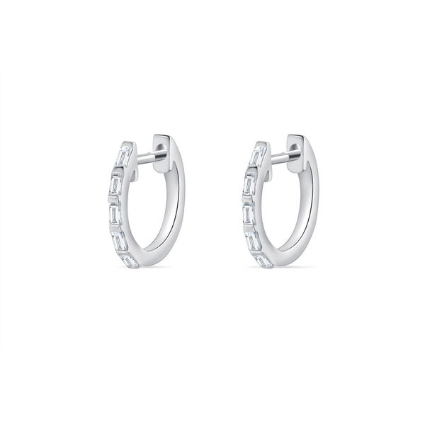 Creolen mit Baguette Diamanten, 14 Karat Wei�gold