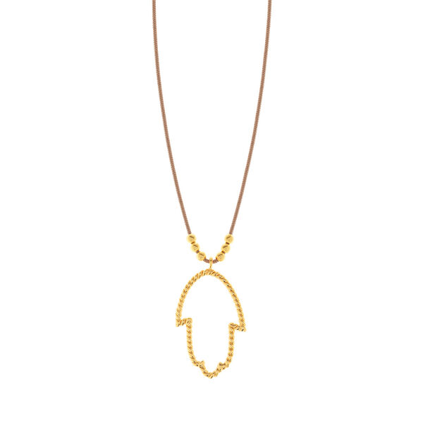 Gl�ckshalskettchen Fatima's Hand, 18 K Gelbgold vergoldet, Beige