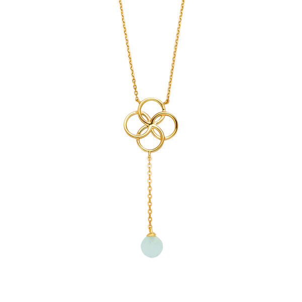 Halskette Clover Charm, Aqua Chalzedon, 18 Karat Gelbgold vergoldet