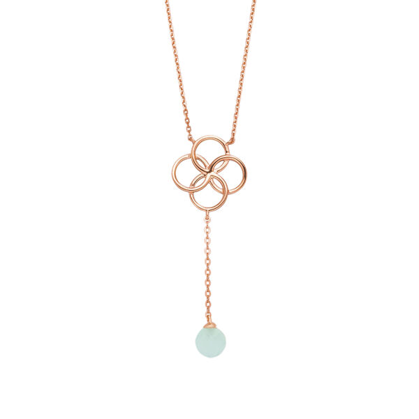 Halskette Clover Charm, Aqua Chalzedon, 18 Karat Rosegold vergoldet