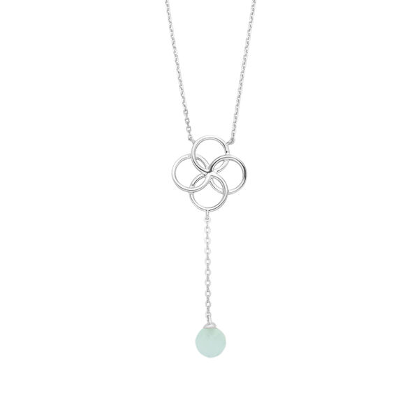 Halskette Clover Charm, Aqua Chalzedon, 925 Sterlingsilber