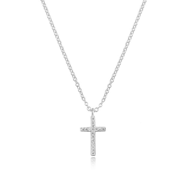 Halskette Kreuz mit Diamanten, 18 Karat Wei�gold