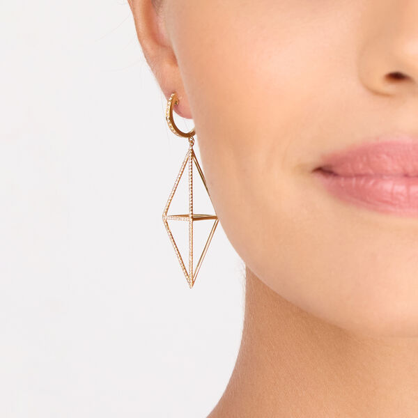 Ohrringe Trapez mit Diamanten, 18 Karat Gelbgold 