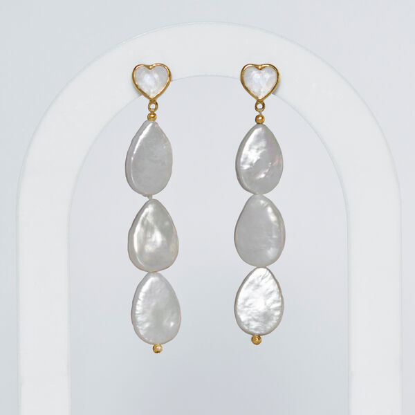 Ohrstecker VALENTINE PEARLS, lang, 18 Karat Gelbgold vergoldet 