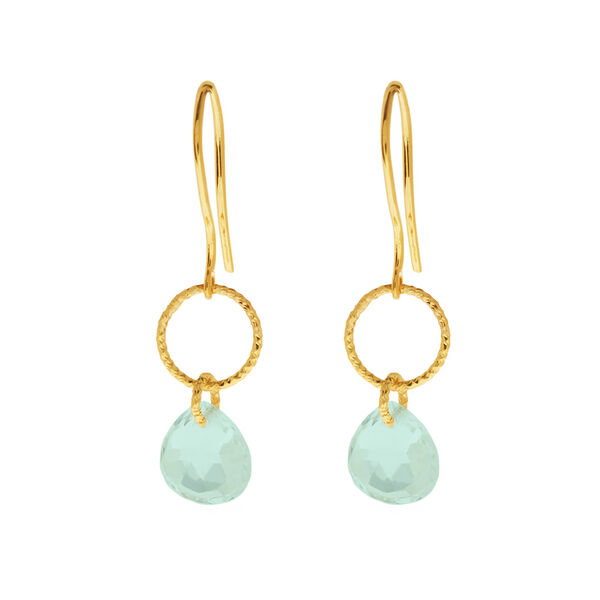 Ohrh�nger Heart Stone, 18 K Gelbgold vergoldet, Aqua Chalzedon