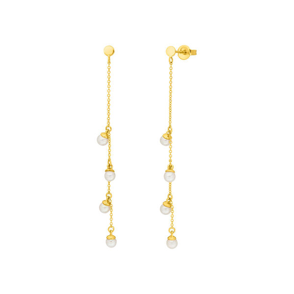 Ohrringe Perle Kette, 14 Karat Gelbgold