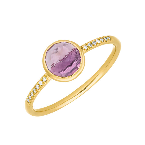 Ring Amethyst mit Diamanten, 14 Karat Gelbgold