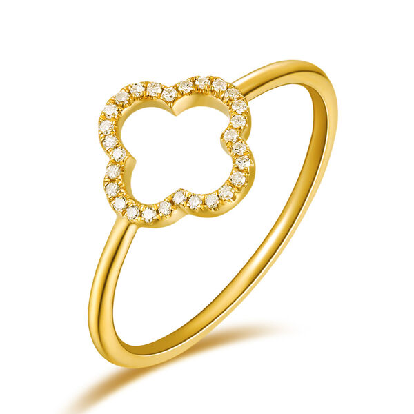 Ring Kleeblatt mit Diamanten, 18 Karat Gelbgold