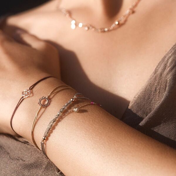 Gl�cksb�ndchen Sun Flower, 18 K Rosegold vergoldet, Beige 