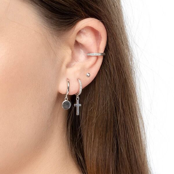 Single Creole CROSS/Zirkonia, 925 Sterlingsilber 