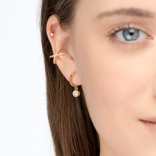 Earcuff Cross CZ, 18 K Gelbgold vergoldet 