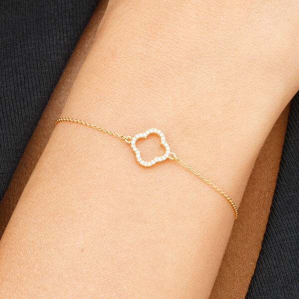 Armkette Clover mit Diamanten, 18 Karat Gelbgold 