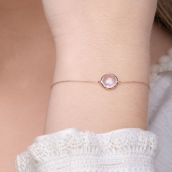 Armkette Rosenquarz, 14 Karat Rosegold 