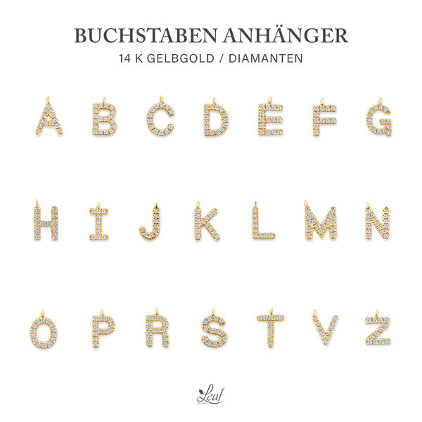 Freundschaftsarmband mit Letter Charm, 14 Karat Gelbgold mit Diamanten 